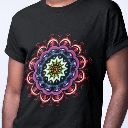 Psychedelic Mandala Tshirt- Red Rainbow colors